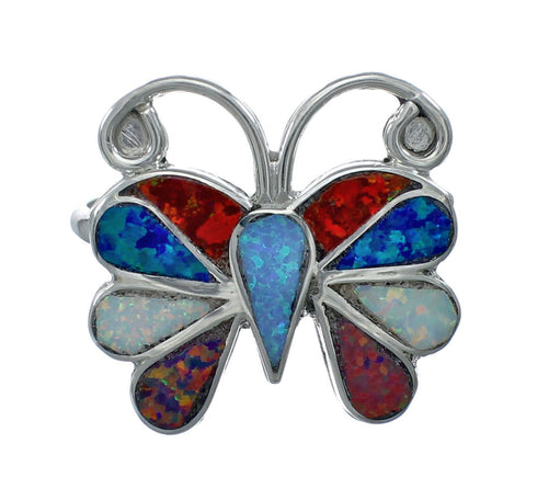 Native American Zuni Multicolor Opal Inlay Butterfly Ring Size 10-1/2 AX129648
