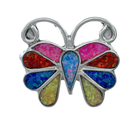 Native American Zuni Multicolor Opal Inlay Butterfly Ring Size 10-1/2 AX129650