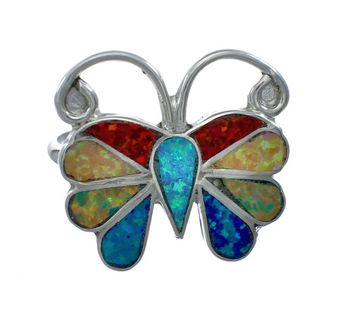 Native American Zuni Multicolor Opal Inlay Butterfly Ring Size 10 AX129652