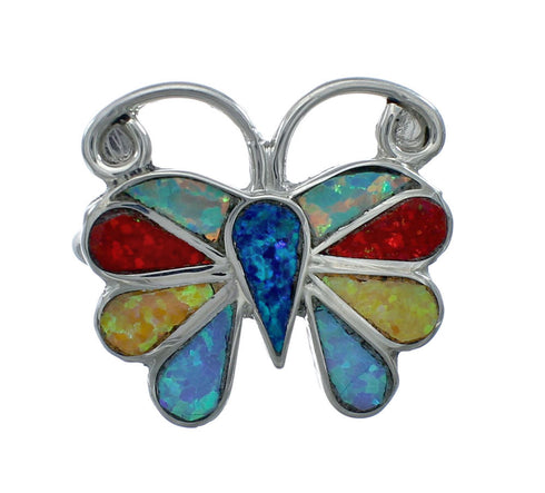 Native American Zuni Multicolor Opal Inlay Butterfly Ring Size 10-1/4 AX129659