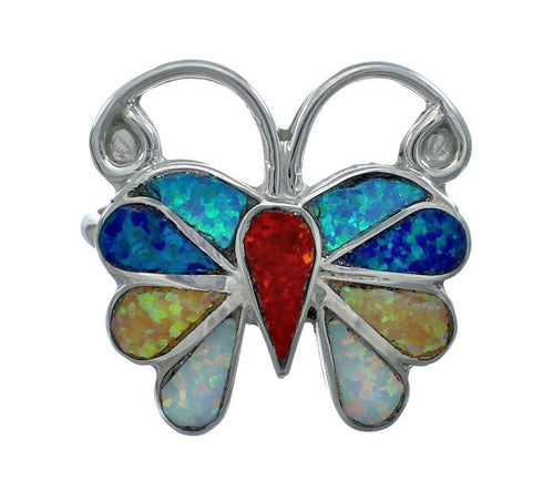 Native American Zuni Multicolor Opal Inlay Butterfly Ring Size 10-1/4 AX129663