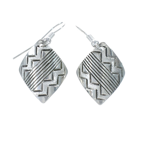 Native American Genuine Sterling Silver Hook Dangle Earrings AX129667