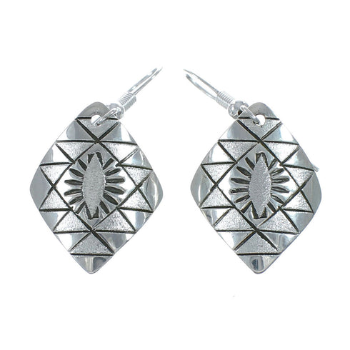 Native American Genuine Sterling Silver Hook Dangle Earrings AX129674