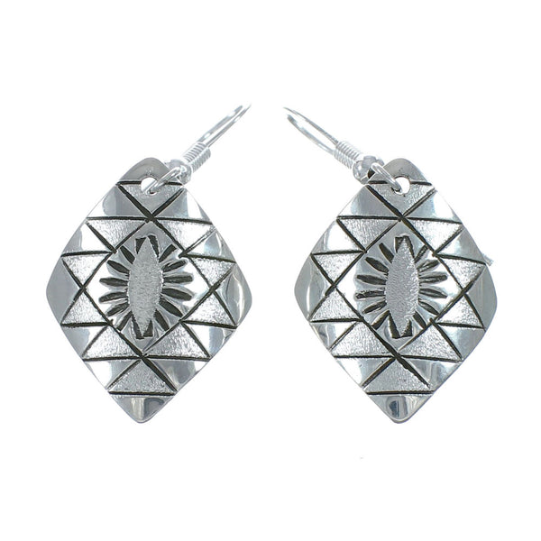 Native American Genuine Sterling Silver Hook Dangle Earrings AX129674