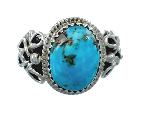 Native American Turquoise Sterling Silver Leaf Ring Size 6-1/4 AX129682