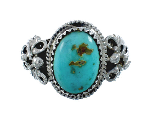 Native American Turquoise Sterling Silver Leaf Ring Size 8-3/4 AX129685