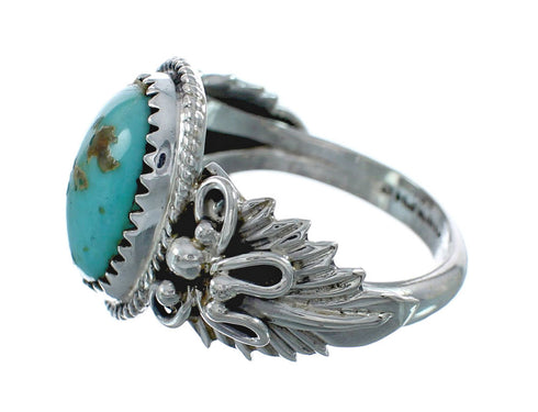 Native American Turquoise Sterling Silver Leaf Ring Size 8-3/4 AX129685