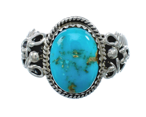 Native American Turquoise Sterling Silver Leaf Ring Size 9-1/4 AX129688