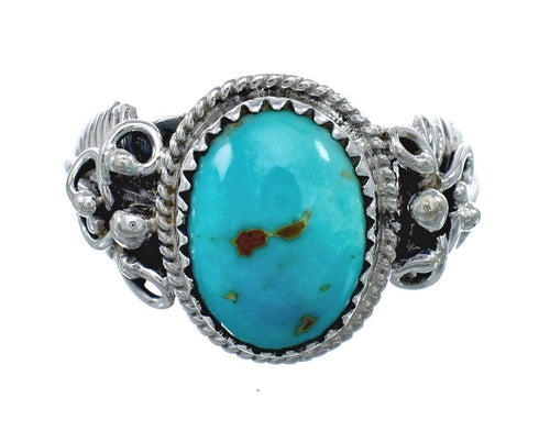 Native American Turquoise Sterling Silver Leaf Ring Size 8 AX129691