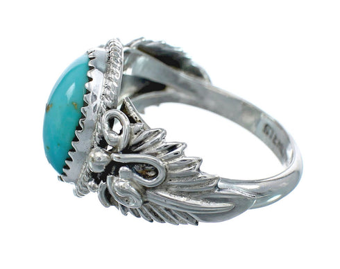 Native American Turquoise Sterling Silver Leaf Ring Size 9-1/2 AX129694