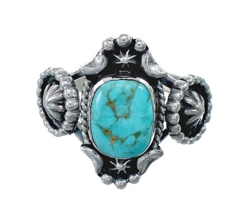 Native American Turquoise Sterling Silver Concho Ring Size 6 AX129702