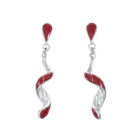 Sterling Silver and Man Made Coral Spiral Post Dangle Earrings JX129930