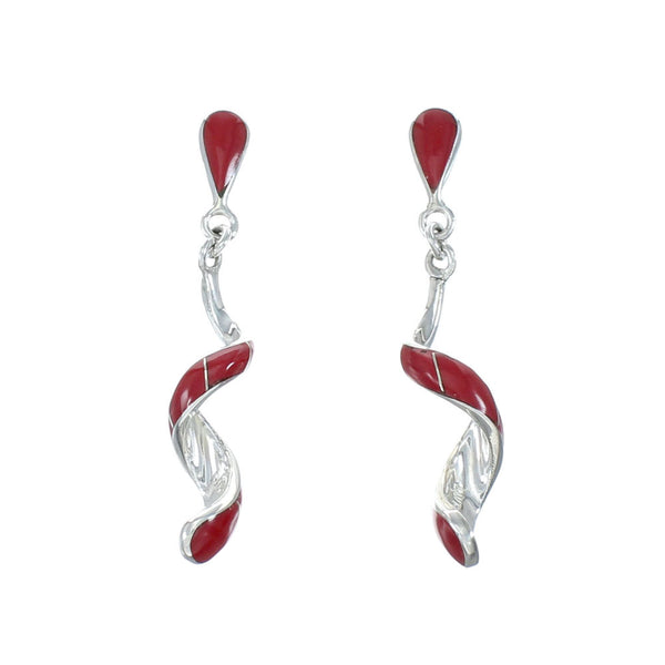 Sterling Silver and Man Made Coral Spiral Post Dangle Earrings JX129930