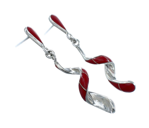 Sterling Silver and Man Made Coral Spiral Post Dangle Earrings JX129930