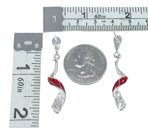 Sterling Silver and Man Made Coral Spiral Post Dangle Earrings JX129930