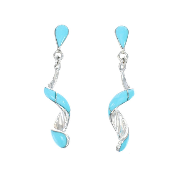 Sterling Silver and Man Made Turquoise Spiral Post Dangle Earrings JX129926