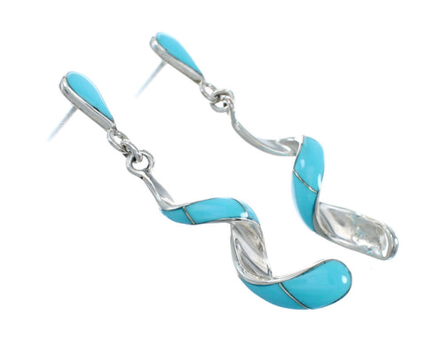 Sterling Silver and Man Made Turquoise Spiral Post Dangle Earrings JX129926