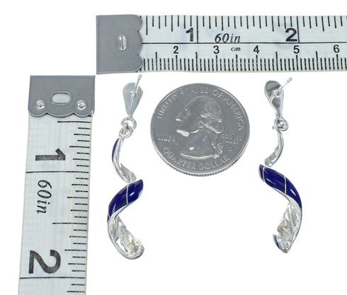 Sterling Silver and Man Made Lapis Spiral Post Dangle Earrings JX129928