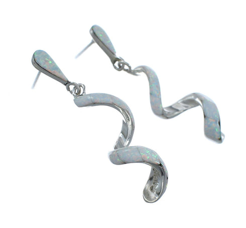 Sterling Silver and Opal Spiral Post Dangle Earrings JX129927