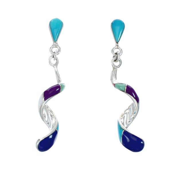 Sterling Silver and Multicolor Spiral Post Dangle Earrings JX129931