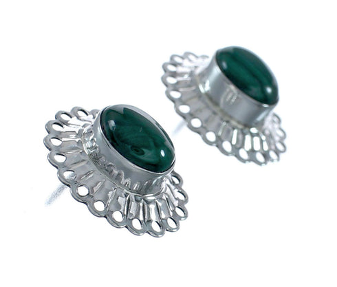 Genuine Sterling Silver Malachite Concho Post Earrings JX129769