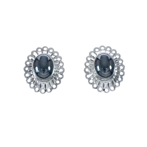 Genuine Sterling Silver Hematite Concho Post Earrings JX129770