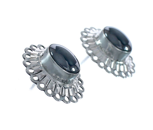 Genuine Sterling Silver Hematite Concho Post Earrings JX129770