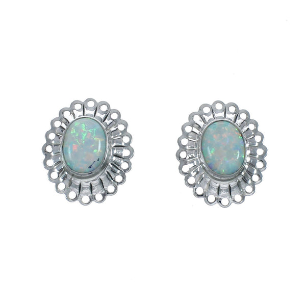 Genuine Sterling Silver Opal Concho Post Earrings JX129771