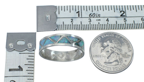 Navajo Genuine Sterling Silver Blue Opal Ring Size 7-1/2 AX130071