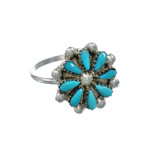 Authentic Sterling Silver Zuni Turquoise Flower Ring Size 7-1/2 AX130084