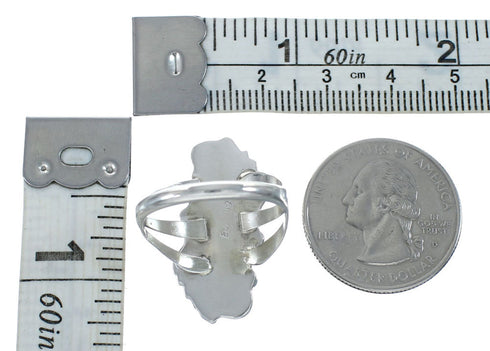 Native American Navajo Coral Sterling Silver Leaf Ring Size 7-3/4 AX130087