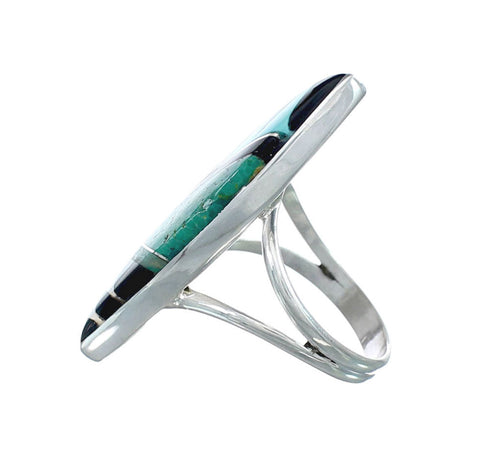 Zuni Multicolor Inlay Authentic Sterling Silver Ring Size 7-1/2 AX130107