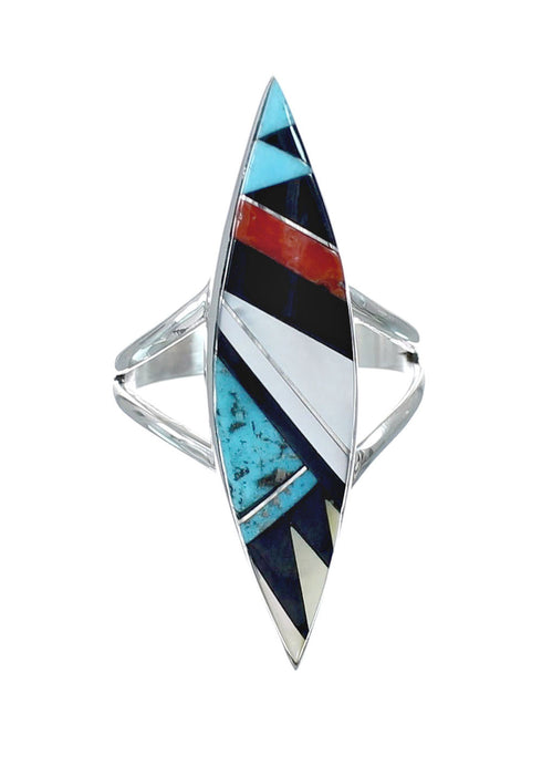 Zuni Multicolor Inlay Authentic Sterling Silver Ring Size 8-1/2 AX130108