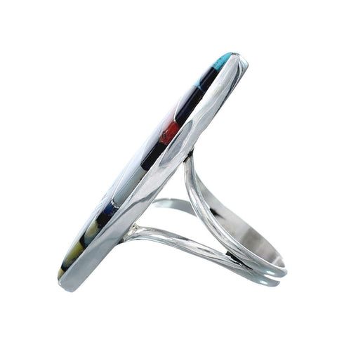 Zuni Multicolor Inlay Authentic Sterling Silver Ring Size 8-1/2 AX130108