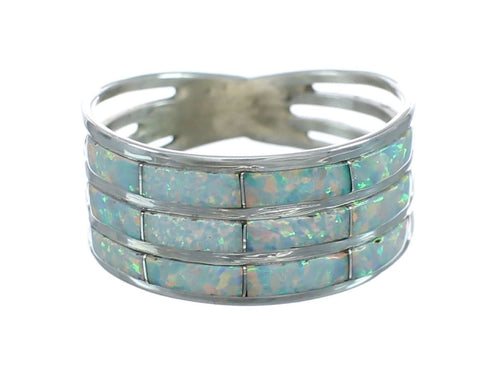 Genuine Sterling Silver And Opal Zuni Ring Size 7-3/4 AX130122