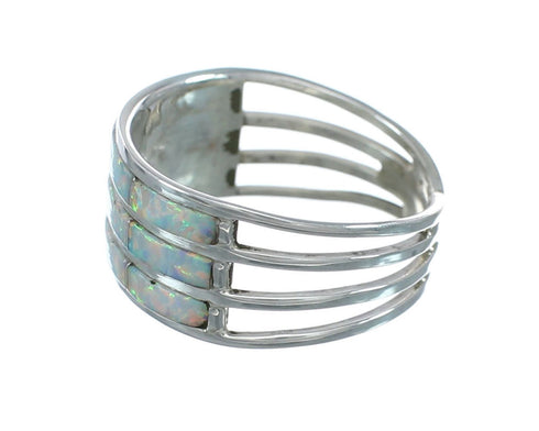 Genuine Sterling Silver And Opal Zuni Ring Size 7-1/2 AX130121