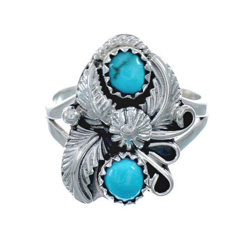 Sterling Silver Navajo Turquoise Leaf And Flower Ring Size 7 AX130137