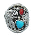 Authentic Sterling Silver Navajo Eagle Turquoise Coral Ring Size 9-3/4 AX130167
