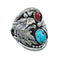 Authentic Sterling Silver Navajo Eagle Turquoise Coral Ring Size 9-1/4 AX130168