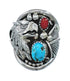 Authentic Sterling Silver Navajo Eagle Turquoise Coral Ring Size 9-1/4 AX130168