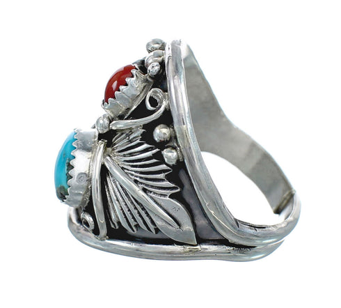 Authentic Sterling Silver Navajo Eagle Turquoise Coral Ring Size 13-1/4 AX130172