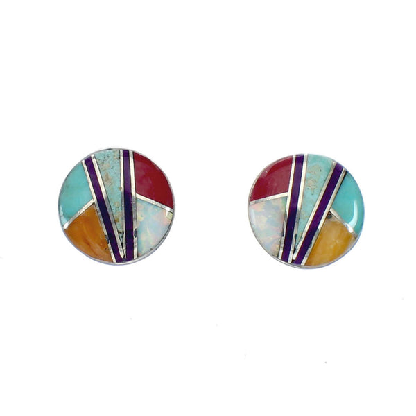 Sterling Silver Southwest Multicolor Inlay Post Stud Earrings JX129970