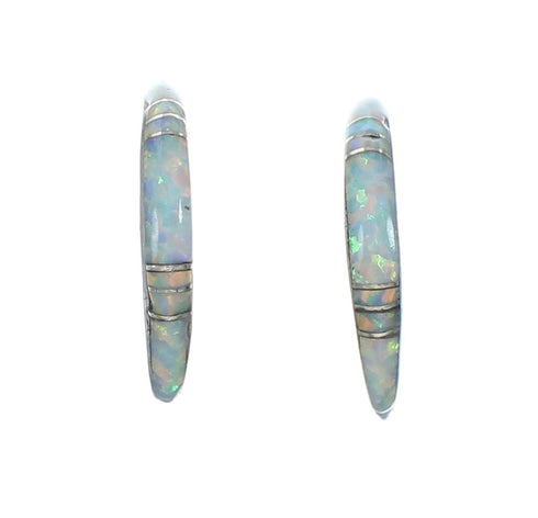 Sterling Silver Southwest Opal Inlay Post Hoop Earrings JX129967