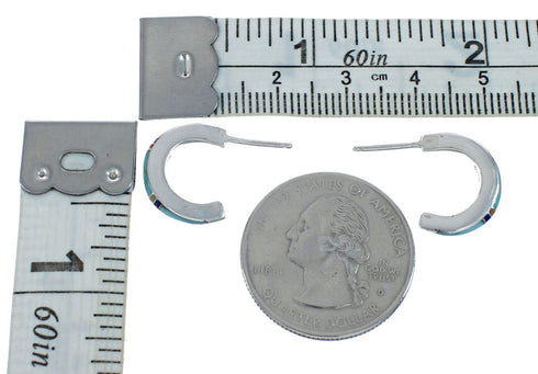 Sterling Silver Southwest Opal Inlay Post Hoop Earrings JX129967