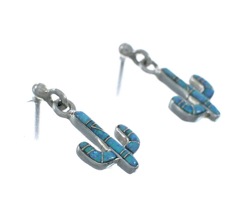 Sterling Silver Southwest Opal Cactus Inlay Post Dangle Earrings JX129971