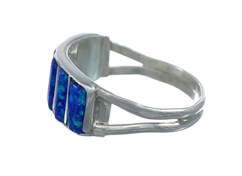 Blue Opal Authentic Sterling Silver Zuni Ring Size 6-1/2 JX130012