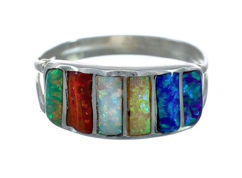 Multicolor Opal Authentic Sterling Silver Zuni Ring Size 8-1/2 JX130031