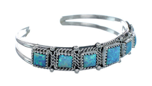 Blue Opal Genuine Sterling Silver Navajo Cuff Bracelet AX129728