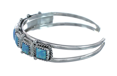 Blue Opal Genuine Sterling Silver Navajo Cuff Bracelet AX129728