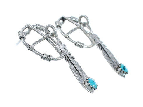 Native American Sterling Silver Turquoise Medicine Wheel Feather Post Dangle Earrings AX129774